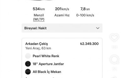 Tesla Model Y Standart 12 bin km Supercharce Hediye Ediyor